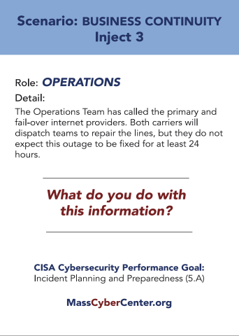 Business Continuity Inject 3