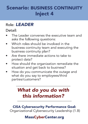 Business Continuity Inject 4